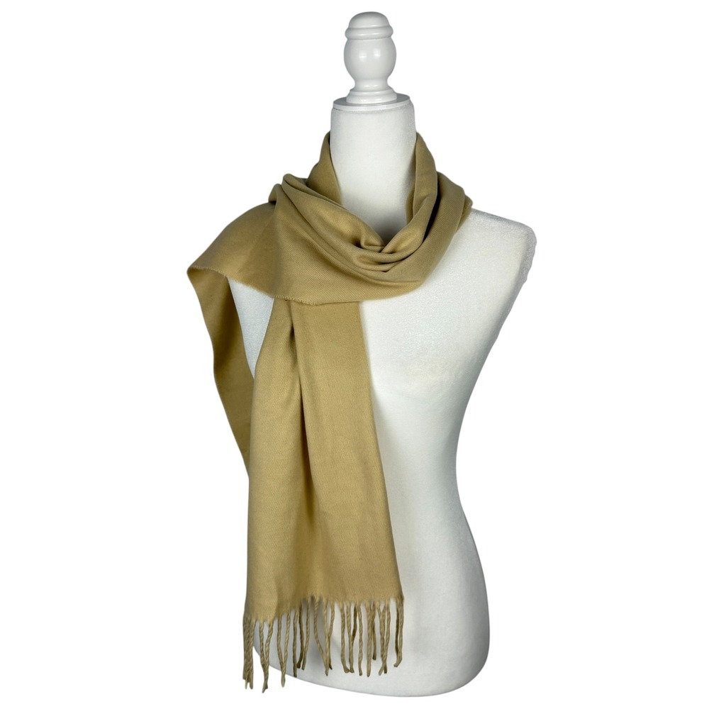 NWT Geoffrey Beene Cashme' Scarf Mens Tan Italian Acrylic Fringe Muffler Chamois